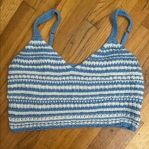 Hollister Blue and White Knit Crop Top